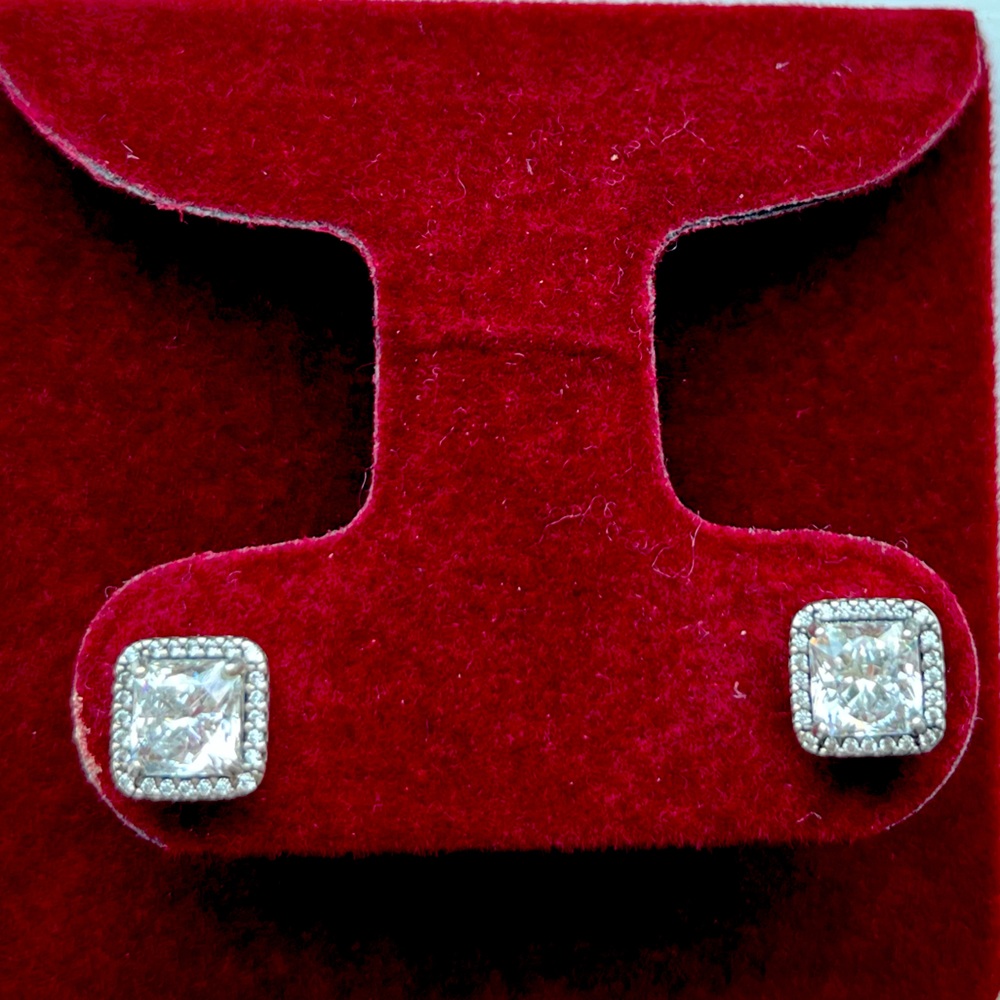 Authentic Pandora Sparkle Square Halo Stud Earrings